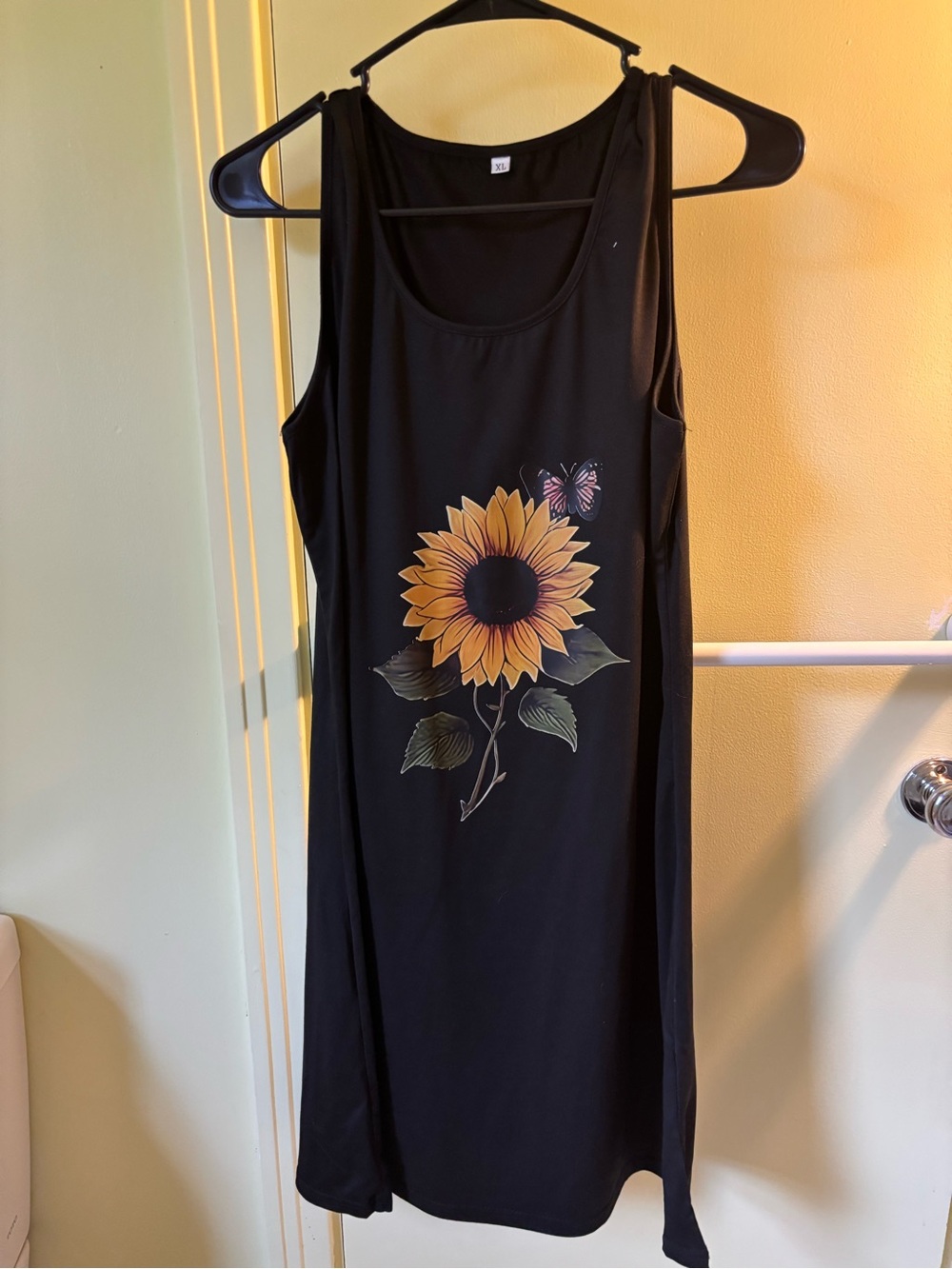 Black Sunflower Tank Dress with Butterfly Print